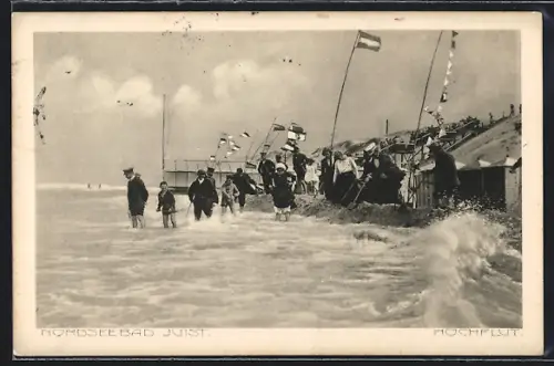 AK Juist, Hochflut, Badegäste am Strand