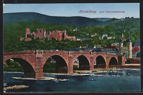 AK Heidelberg, Alte Brücke vom Philosophenweg