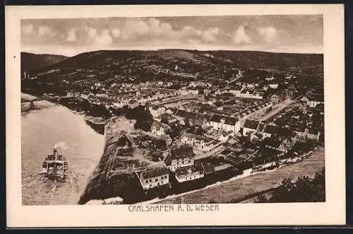 AK Carlshafen a. d. Weser, Dampfschiff auf der Weser