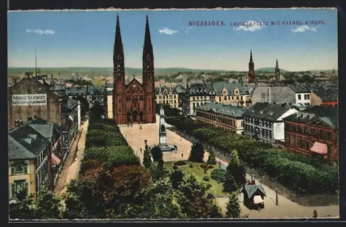 AK Wiesbaden, Luisenplatz mit katholischer Kirche