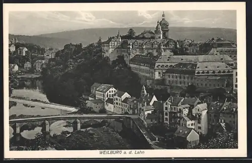 AK Weilburg a. d. Lahn, Lahnbrücke aus der Vogelschau