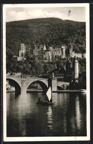 AK Heidelberg, Alte Brücke, Schloss