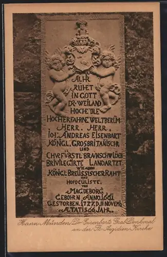 AK Hann. Münden, Dr. Eisenbarts Grabdenkmal an der St. Aegidien Kirche