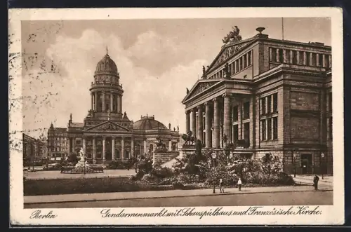 AK Berlin, Gendarmenmarkt mit Schauspielhaus und Französischer Kirche