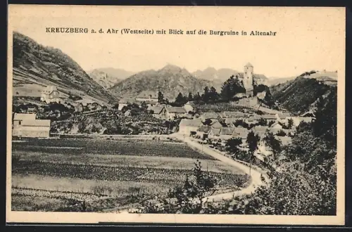 AK Kreuzberg a. d. Ahr, Blick auf die Burgruine in Altenahr