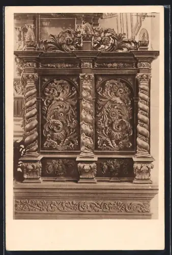 AK Lamspringe, Klosterkirche, Eichene Chorbkleidung mit Lindenholz-Zierat