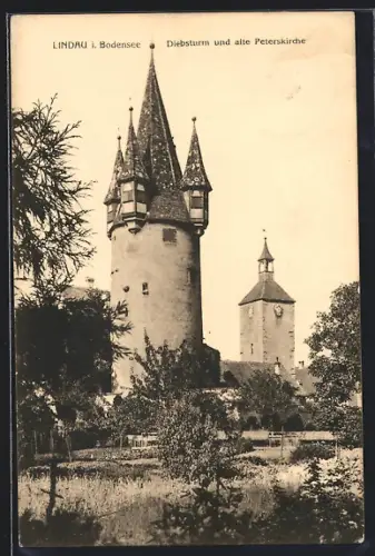 AK Lindau i. Bodensee, Diebsturm und alte Peterskirche