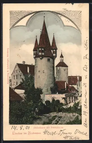 AK Lindau im Bodensee, Diebsturm mit Peterskirche