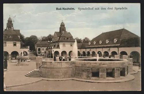 AK Bad-Nauheim, Sprudelhof mit den drei Sprudeln
