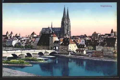 AK Regensburg, Teilansicht mit Kirche