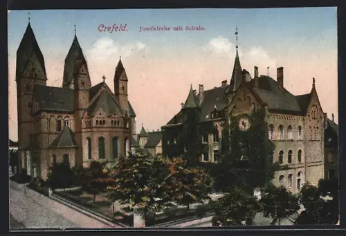 AK Crefeld, Josefkirche mit Schule