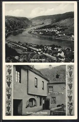 AK Oberfell, Gasthaus zur Traube, Gesamtansicht m. Bahnhof