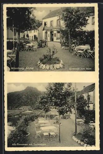 AK Altenburg / Ahr, Gasthaus zum Horn, Ahr-Terrassen mit Teufelsloch