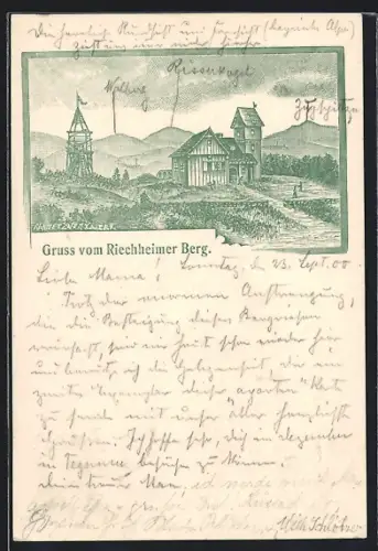 Lithographie Riechheim, Gasthaus und Aussichtsturm Riechheimer Berg