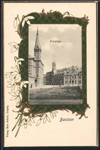 Passepartout-AK Bautzen, Ansicht vom Postplatz im Passepartout
