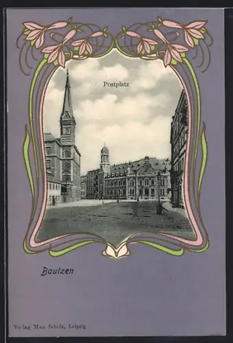 Passepartout-AK Bautzen, Blick auf den Postplatz