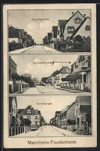 AK Mannheim-Feudenheim, Scheffelstrasse, Schützenstrasse, Körnerstrasse