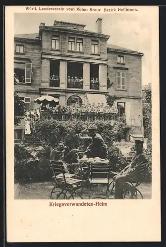 AK Heilbronn, Kriegsverwundeten-Heim mit Soldaten auf der Terrasse