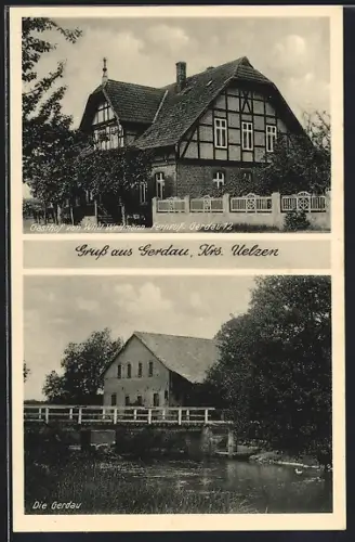 AK Gerdau, Gasthof von Willi Wellmann, Brücke des Ortes