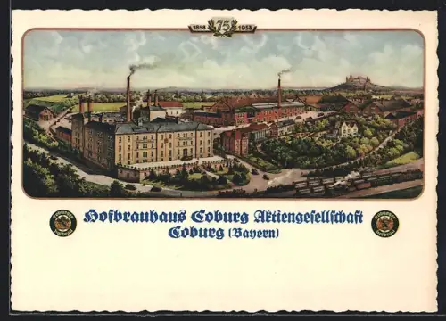 Künstler-AK Coburg, Hofbrauhaus Coburg Aktiengesellschaft aus der Vogelschau