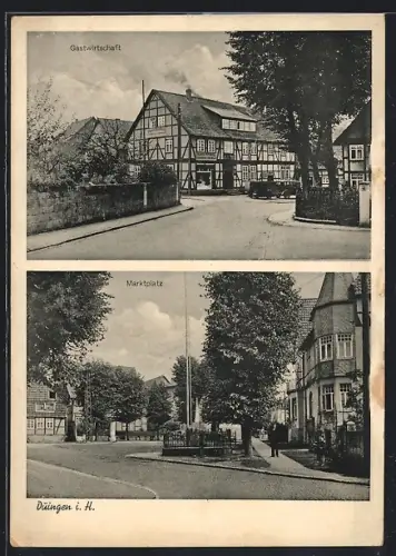 AK Duingen i. H., Gasthaus und Fleischerei, Bes. Anna Biermann, Marktplatz