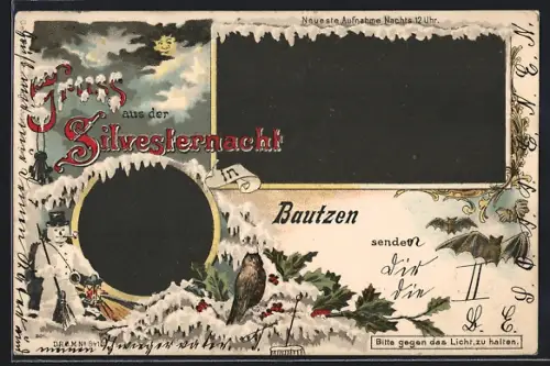 Lithographie Bautzen, Neueste Aufnahme Nachts 12 Uhr