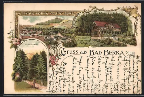 Lithographie Bad Berka a. Ilm, Gasthaus Waldschlösschen, Dambach-Grund