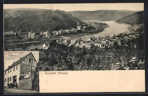 AK Gondorf /Mosel, Pension von Frl. A. Bauer, Flusspartie im Ort