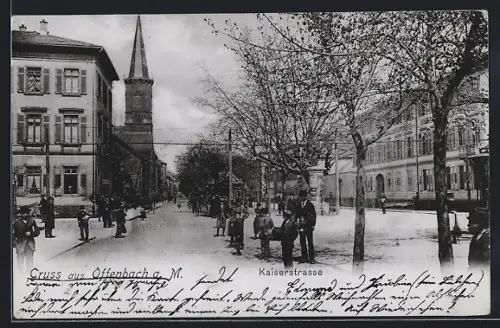 AK Offenbach a. M., Kaiserstrasse mit Litfasssäule
