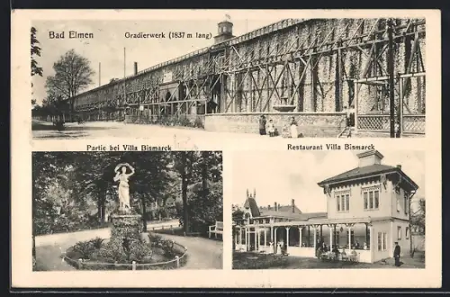 AK Bad Elmen, Gradierwerk, Restaurant Villa Bismarck, Partie bei Villa Bismarck