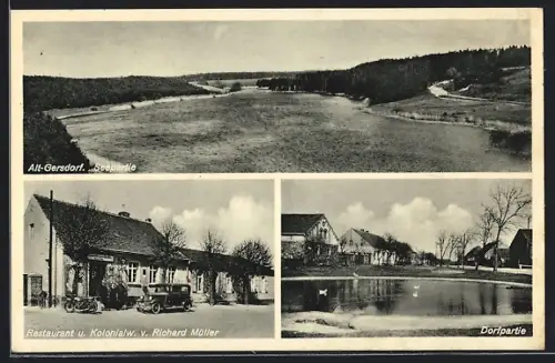 AK Alt-Gersdorf / Eberswalde, Restaurant zur guten Quelle, Bes. Richard Müller, Seepartie, Dorfpartie