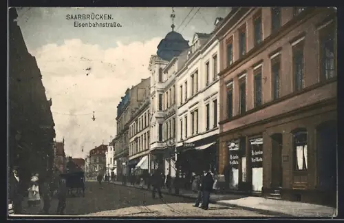 AK Saarbrücken, Blick in die Eisenbahnstrasse
