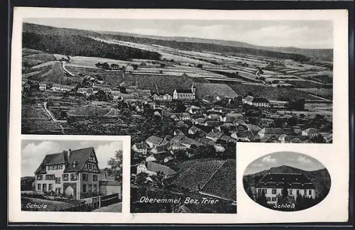 AK Oberemmel, Ansicht aus der Vogelschau mit Schloss und Schule