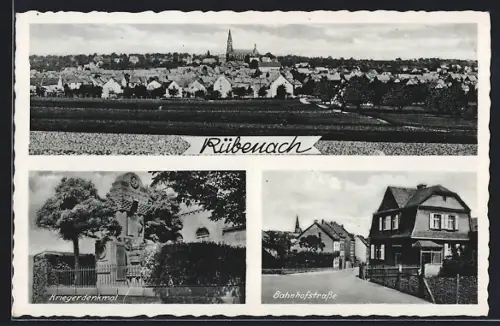 AK Rübenach, Partie in der Bahnhofstrasse, Kriegerdenkmal