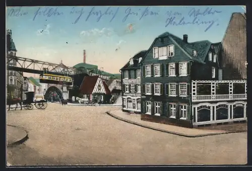 AK Barmen, Restaurant Marx in der Werterstrasse 75 mit Schwebebahn