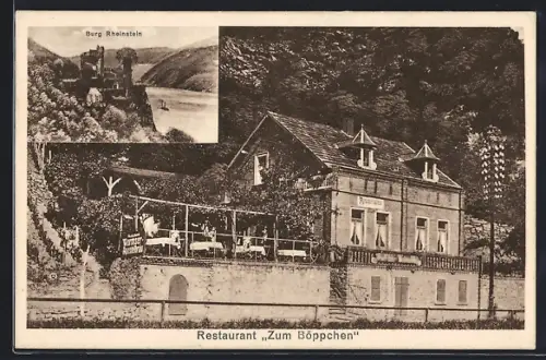 AK Trechtingshausen, Gasthaus Zum Böppchen, Bes. Joh. Hessel, Burg Rheinstein