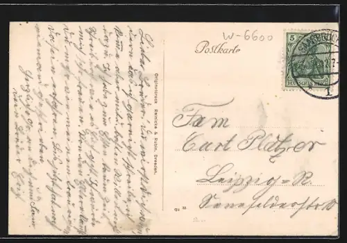 AK Saarbrücken, Blick in die Bahnhofstrasse mit Geschäften