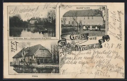 AK Wrestedt, Gasthof Lichte, Gräfliches Gut und Mühle