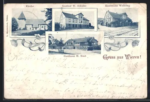 AK Wieren, Kirche, Gasthof W. Schulte und H. Rust
