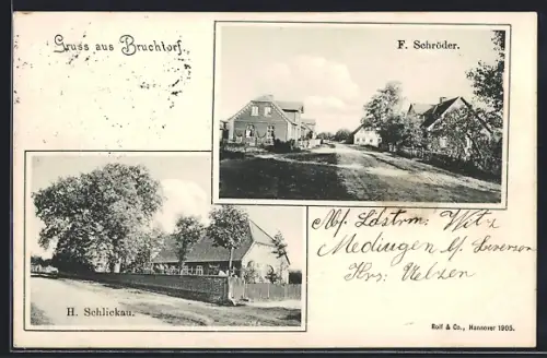 AK Bruchtorf, Gasthaus von F. Schröder und Gasthaus von H. Schlickau
