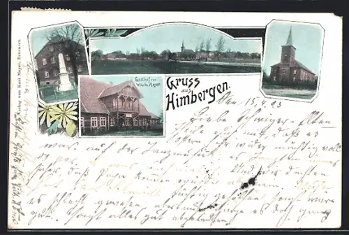 AK Himbergen, Gasthof von Wilhelm Meyer, Kirche und Denkmal