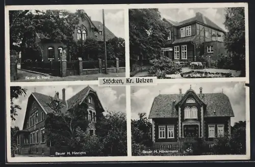 AK Stöcken /Uelzen, Gasthaus zur Linde, Bes. E. Schmidt, Bauer H. Hinrichs, Bauer H. Hövermann, Bauer G. Held