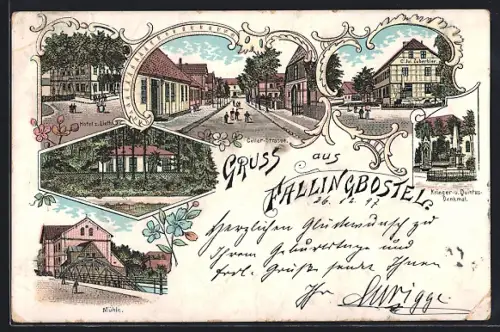 Lithographie Fallingbostel, Celler-Strasse, Hotel z. Lieth, Mühle