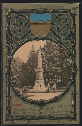 AK Bautzen, Kinder am Denkmal mit Wappen