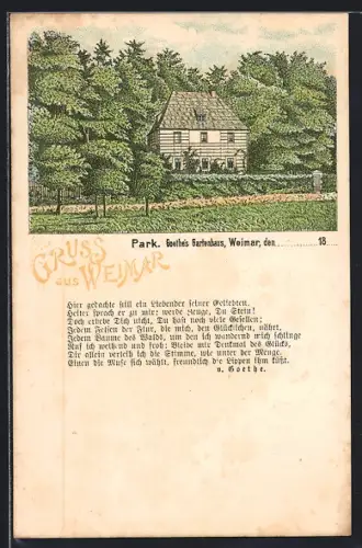 Lithographie Weimar / Thür., Goethe`s Gartenhaus