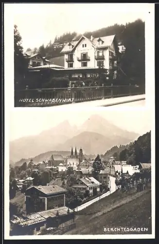 Foto-AK Berchtesgaden, Hotel Schwabenwirt, Ortsansicht