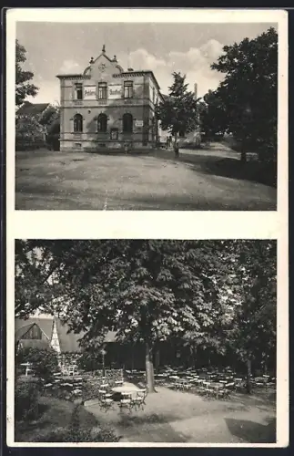 AK Waldsachsen / Meerane, Pohlers Gasthof, Vorderansicht u. Garten