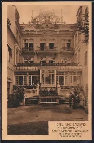 AK Wiesbaden, Hotel und Badhaus Kölnischer Hof, Kl. Burgstrasse 8