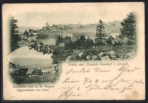 AK Deutsch-Neudorf i. Erzgeb., Cigarrenfrabrik von G. W. Kluge, Ortsansicht