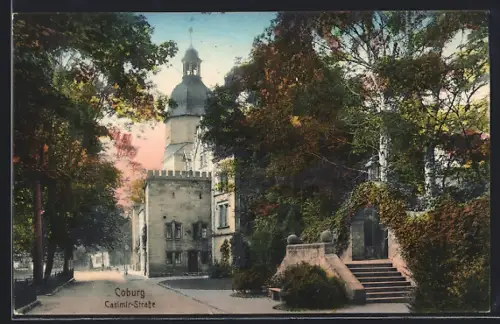AK Coburg, Casimir-Strasse mit Kirche